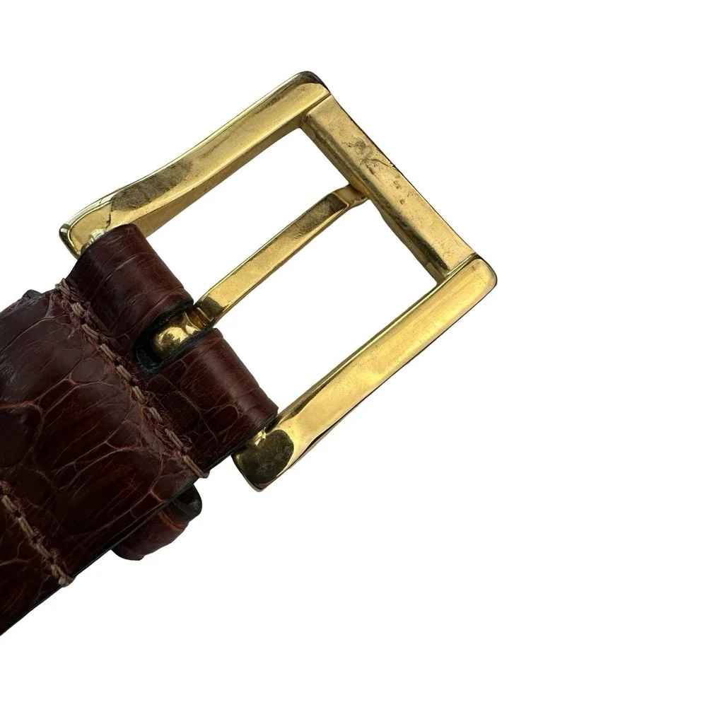 Bespoke Genuine Crocodile Rich Brown Mens Brass Buckle Belt Size 34 NWOT